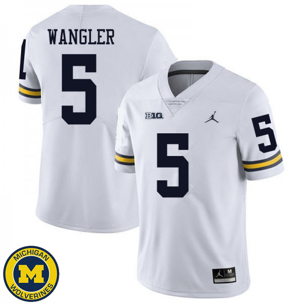 Men Michigan Wolverines #5 Jared Wangler White Jordan Brand Replica Jersey